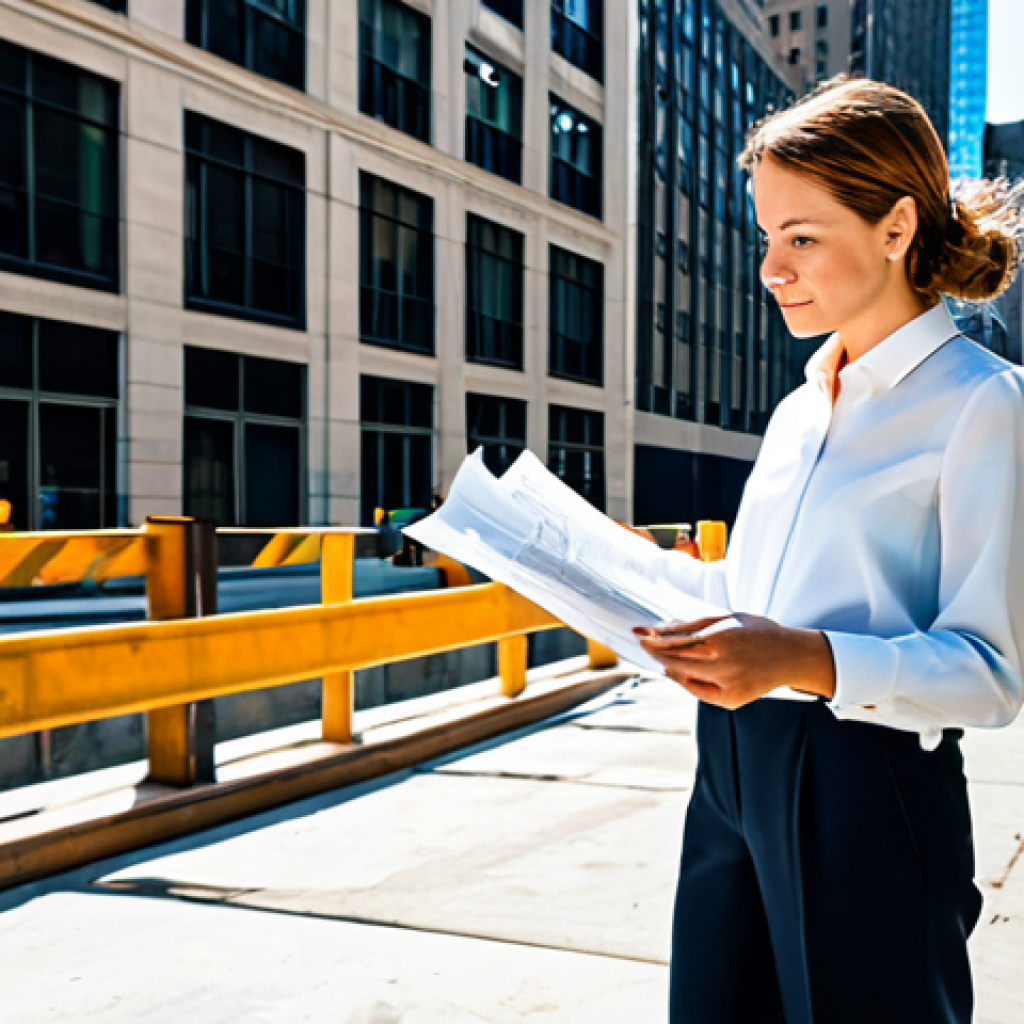 **

A professional architect, fully clothed in a stylish but modest blouse and slacks, reviewing blueprints at a sun-drenched construction site in downtown Manhattan. Appropriate attire, safe for work, perfect anatomy, correct proportions, well-formed hands, proper finger count, natural pose, professional photography, high quality, family-friendly.

**