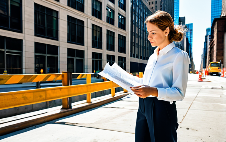 **

A professional architect, fully clothed in a stylish but modest blouse and slacks, reviewing blueprints at a sun-drenched construction site in downtown Manhattan. Appropriate attire, safe for work, perfect anatomy, correct proportions, well-formed hands, proper finger count, natural pose, professional photography, high quality, family-friendly.

**