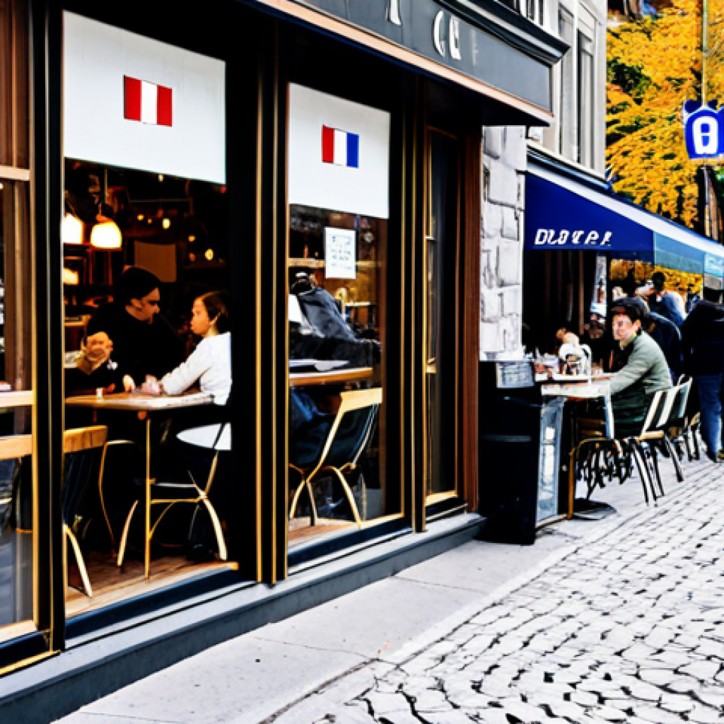 Busy Montreal Cafe Scene**

A bustling Montreal cafe, filled with patrons chatting and enjoying coffee. Baristas are serving customers. Everyone is fully clothed in casual, stylish attire appropriate for a cool autumn day. The scene includes Quebec flags and French signage. Safe for work. Professional photography, perfect anatomy, correct proportions, natural poses, well-formed hands, proper finger count, modest clothing.

**