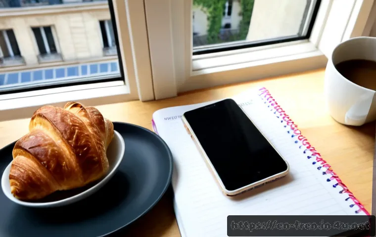 프랑스어 프랑스어와 AI 번역기 - Photorealistic bright Parisian apartment workspace, an adult English-speaking traveler comparing a F...